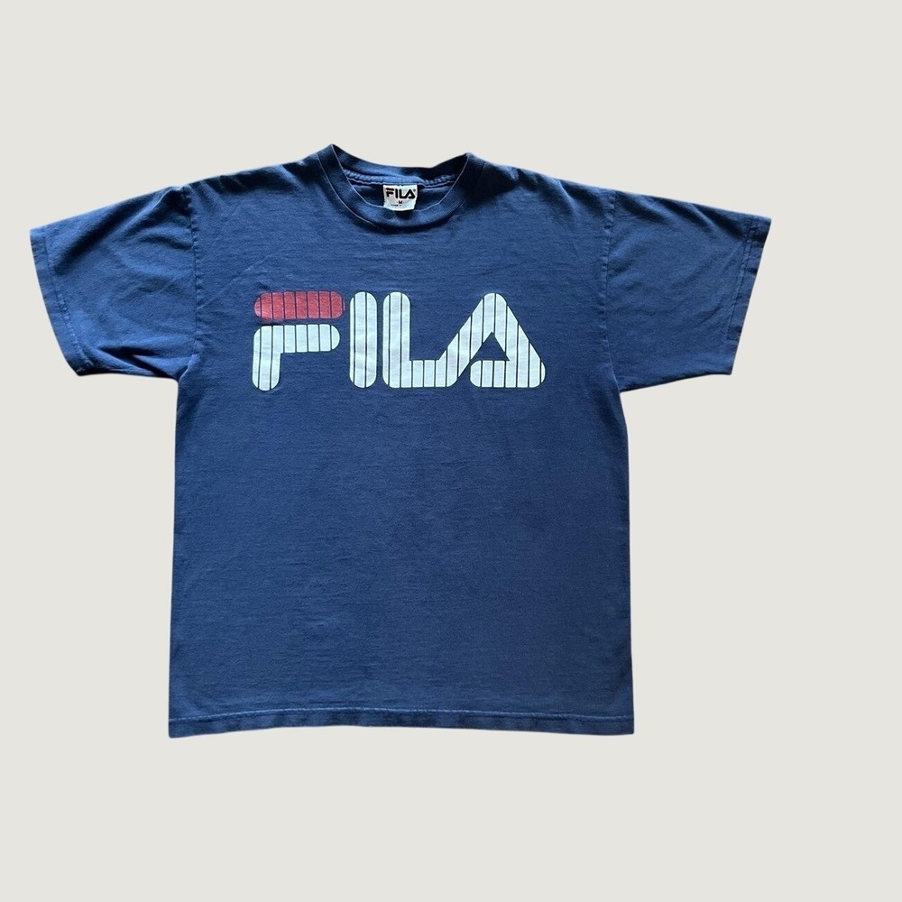 Fila Men's Navy Blue Long Sleeve Tee with White and Red Logo